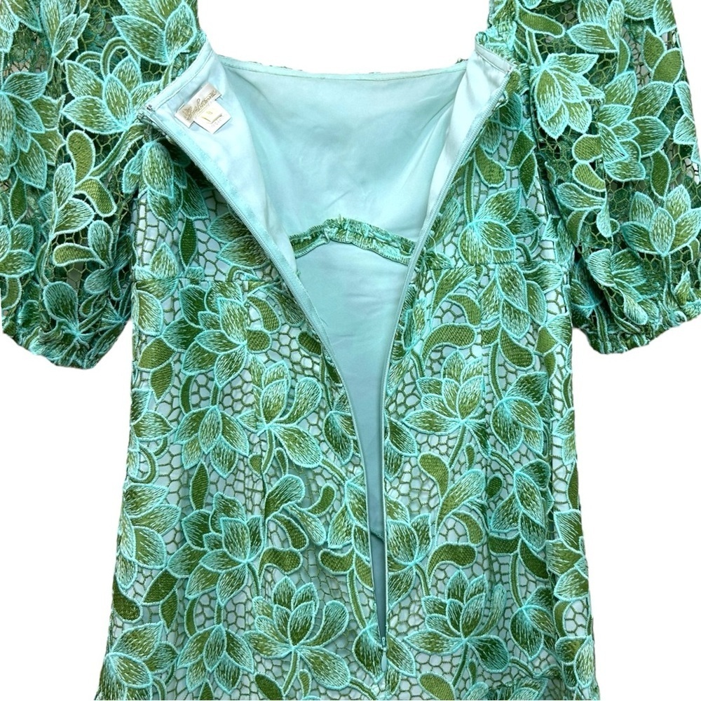 Shoshanna - Women’s ‘Layne’ Lace Puff-Sleeve Minidress - Light Green, Size 0 - Picture 11 of 15